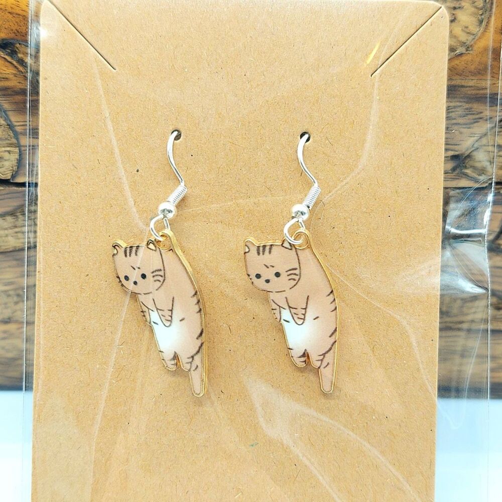 Cute Brown Tabby Cat Earrings Anime Kawaii Kitty
